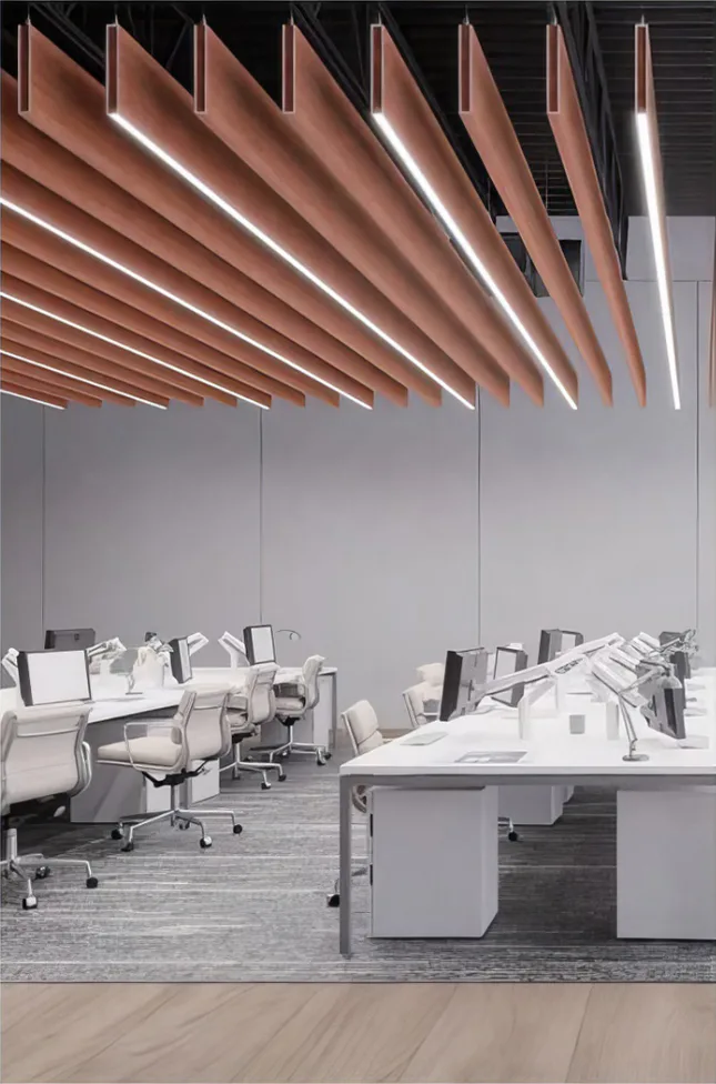 Supplier-provided education visualization with linear ceiling baffles