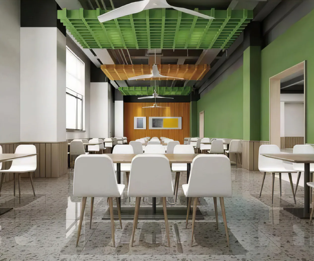 Supplier-provided hospitality visualization with a green ceiling grid