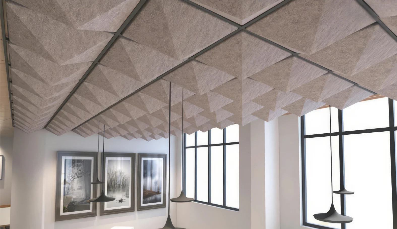 Supplier-provided visualization of a faceted PET acoustic ceiling system