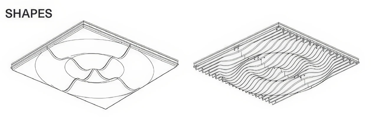Supplier source diagram showing a radial formed ceiling module direction