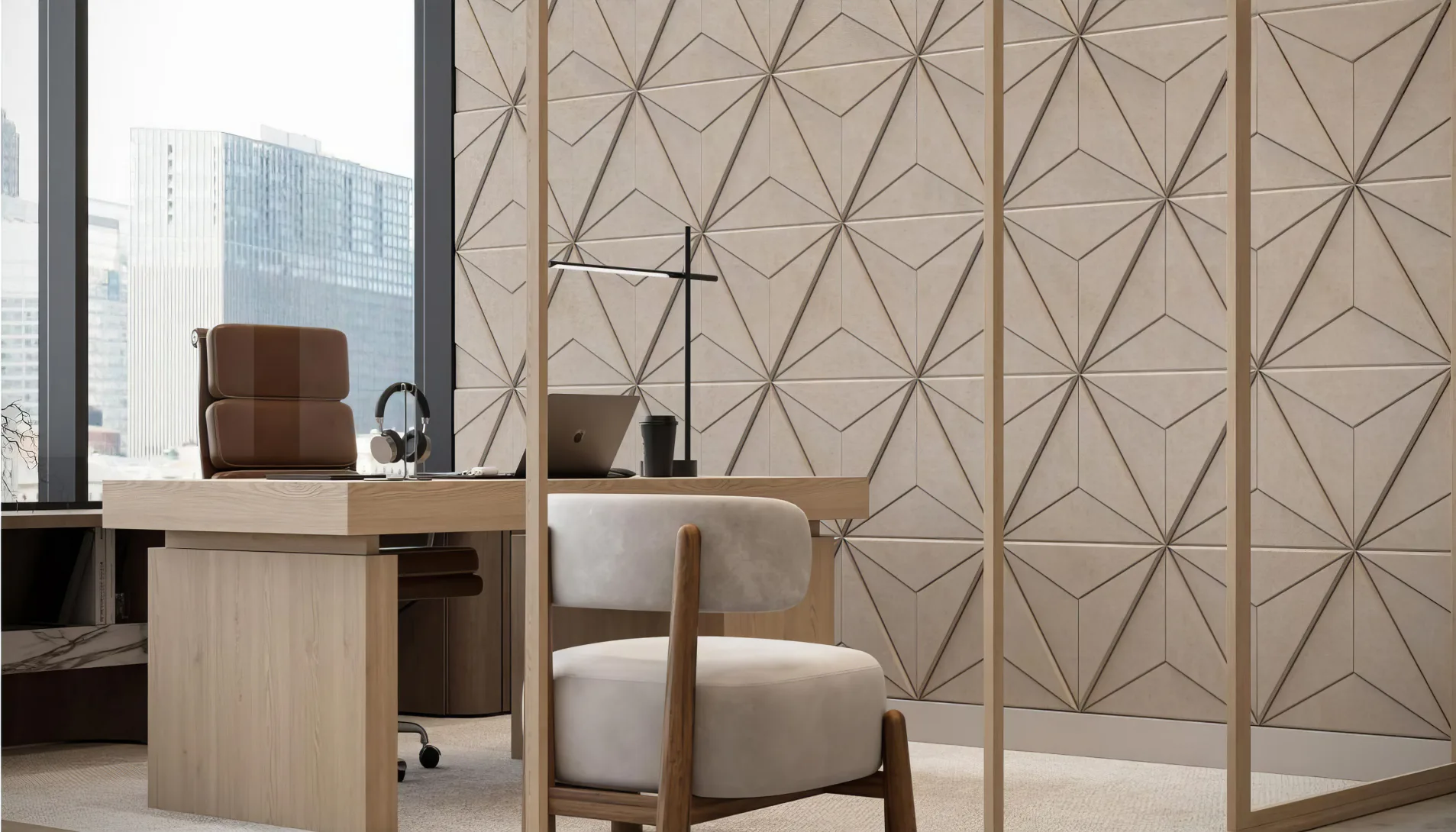 Supplier-provided visualization or product reference for Carved Geometric PET Acoustic Wall Panels