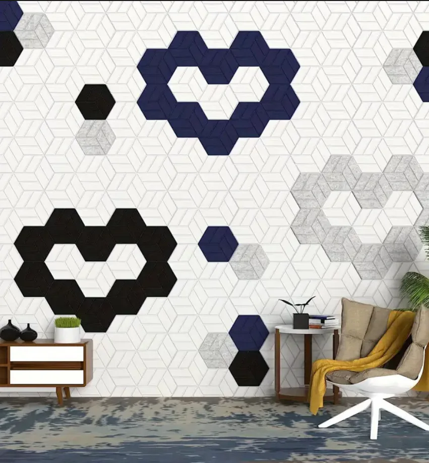 Supplier-provided visualization or product reference for Carved Hexagonal PET Acoustic Wall Panels