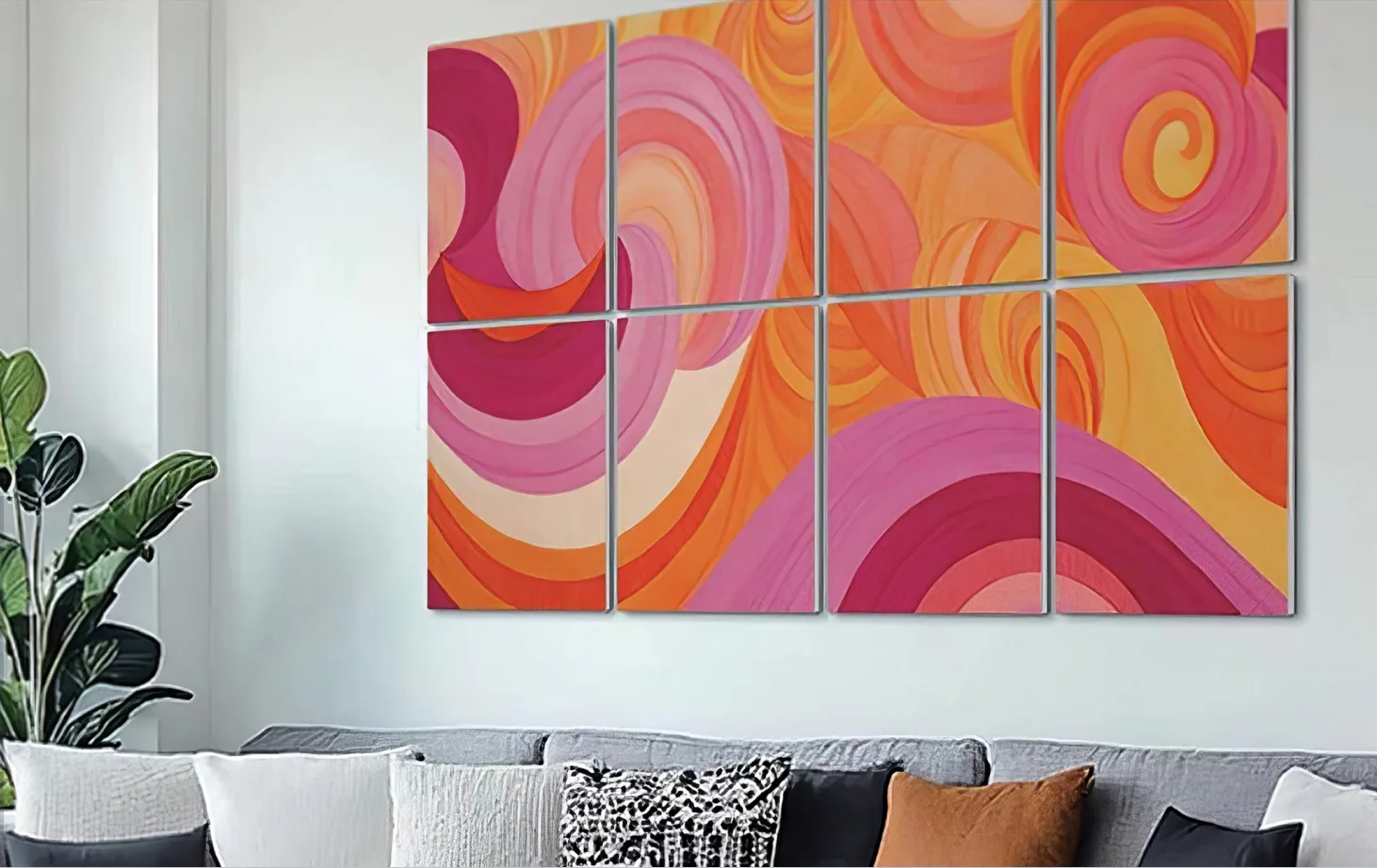 Supplier-provided visualization of orange artwork divided across printed PET panels