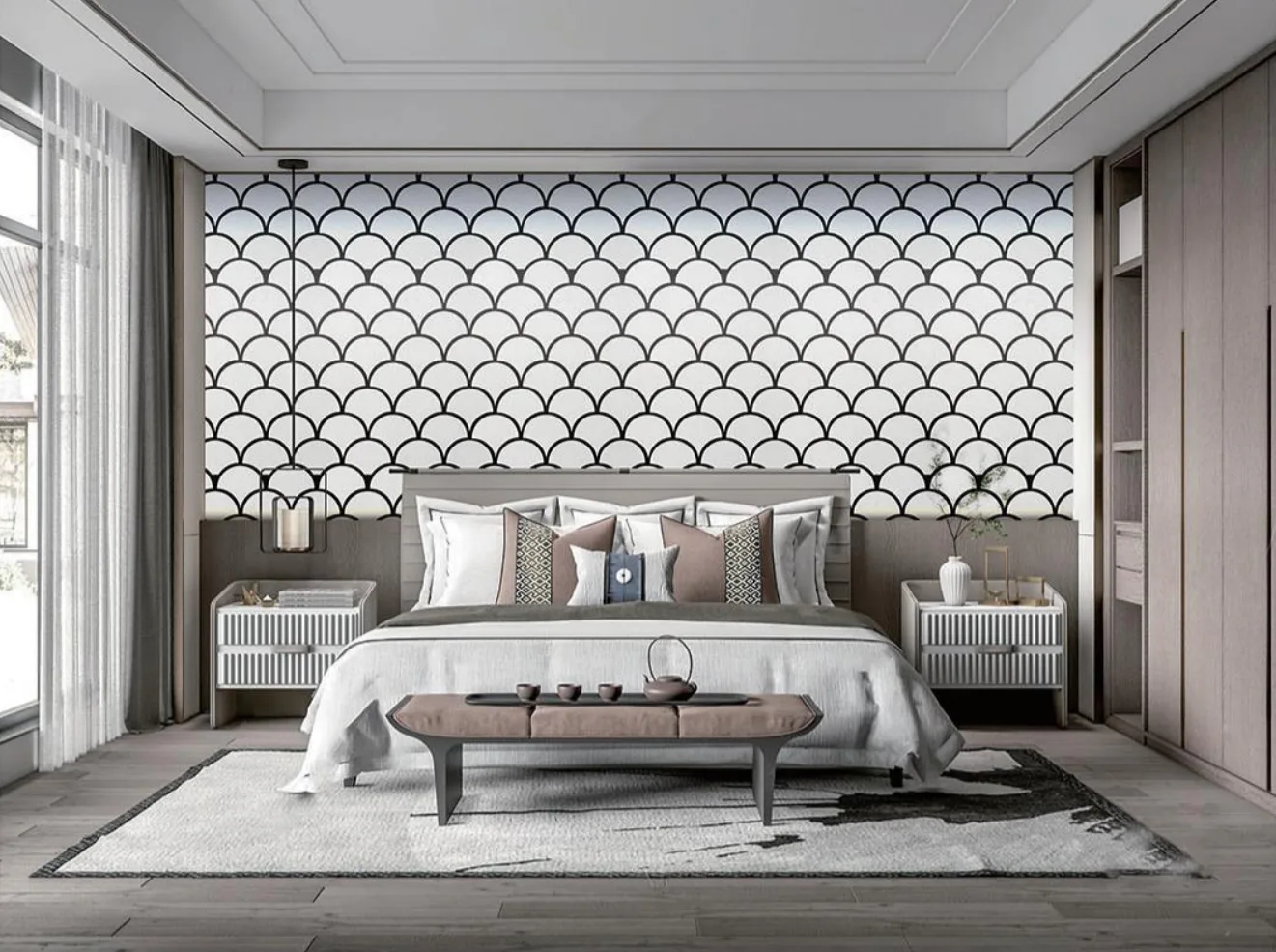 Supplier-provided rendering for Geometric Wood Slat Acoustic Wall Panels