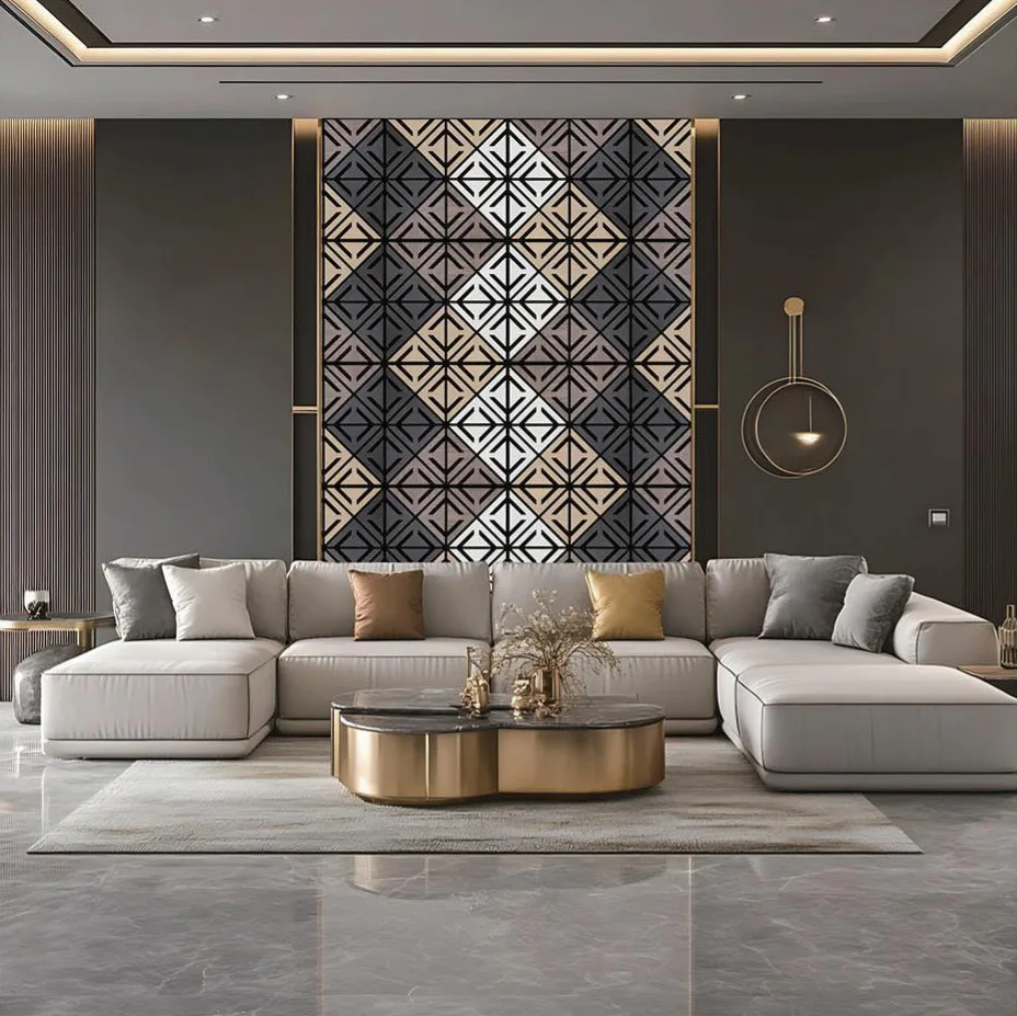 Supplier-provided rendering for Geometric Wood Slat Acoustic Wall Panels