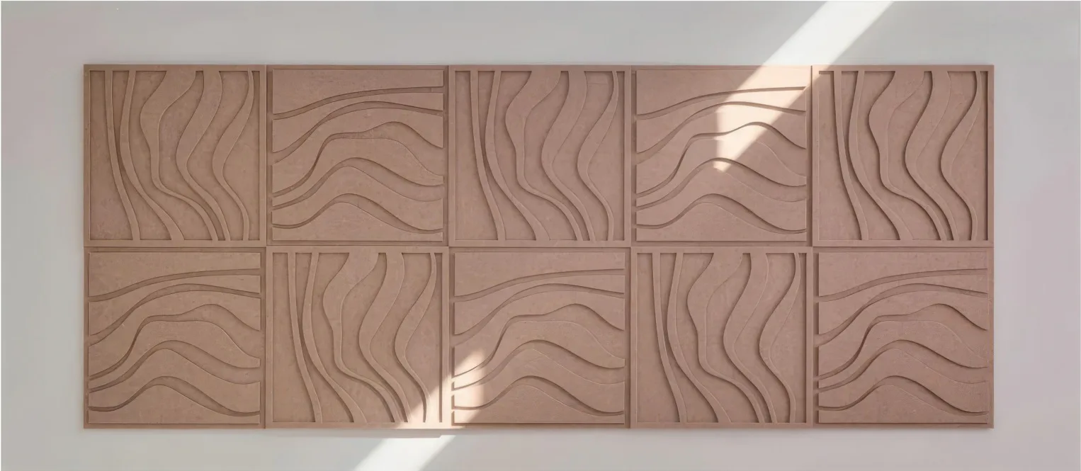 Supplier-provided visualization or product reference for Layered PET Acoustic Wall Panels
