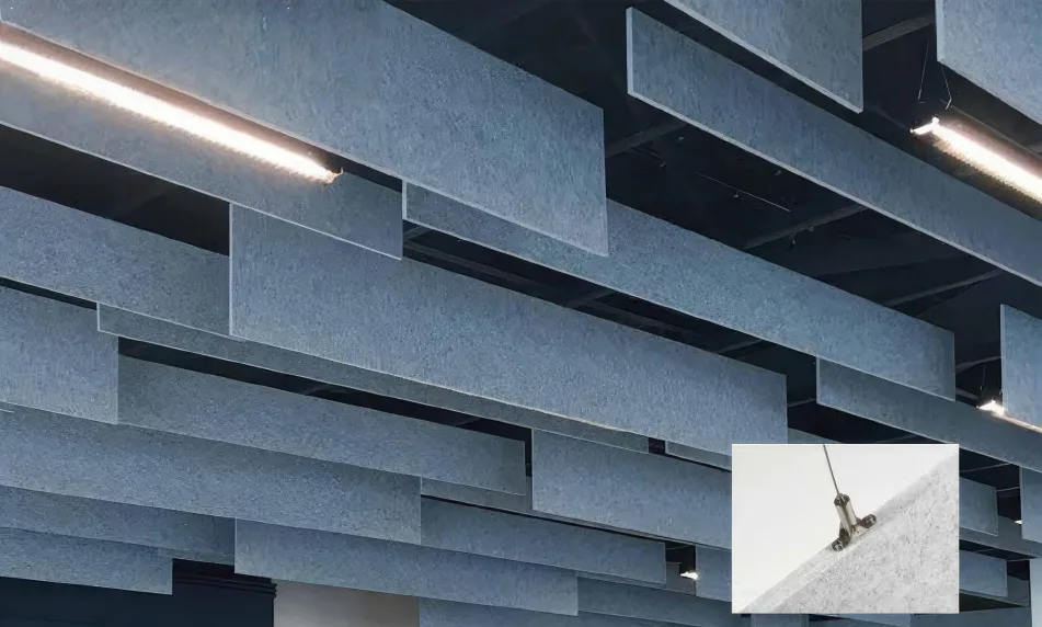 Supplier-provided visualization of blue linear acoustic baffles