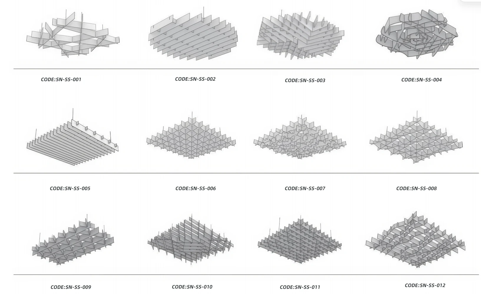Supplier source reference showing twelve ceiling grid forms