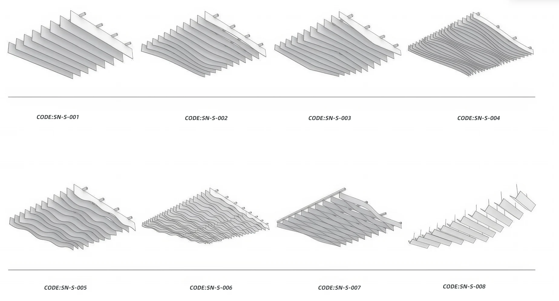 Supplier source reference showing eight linear baffle array forms