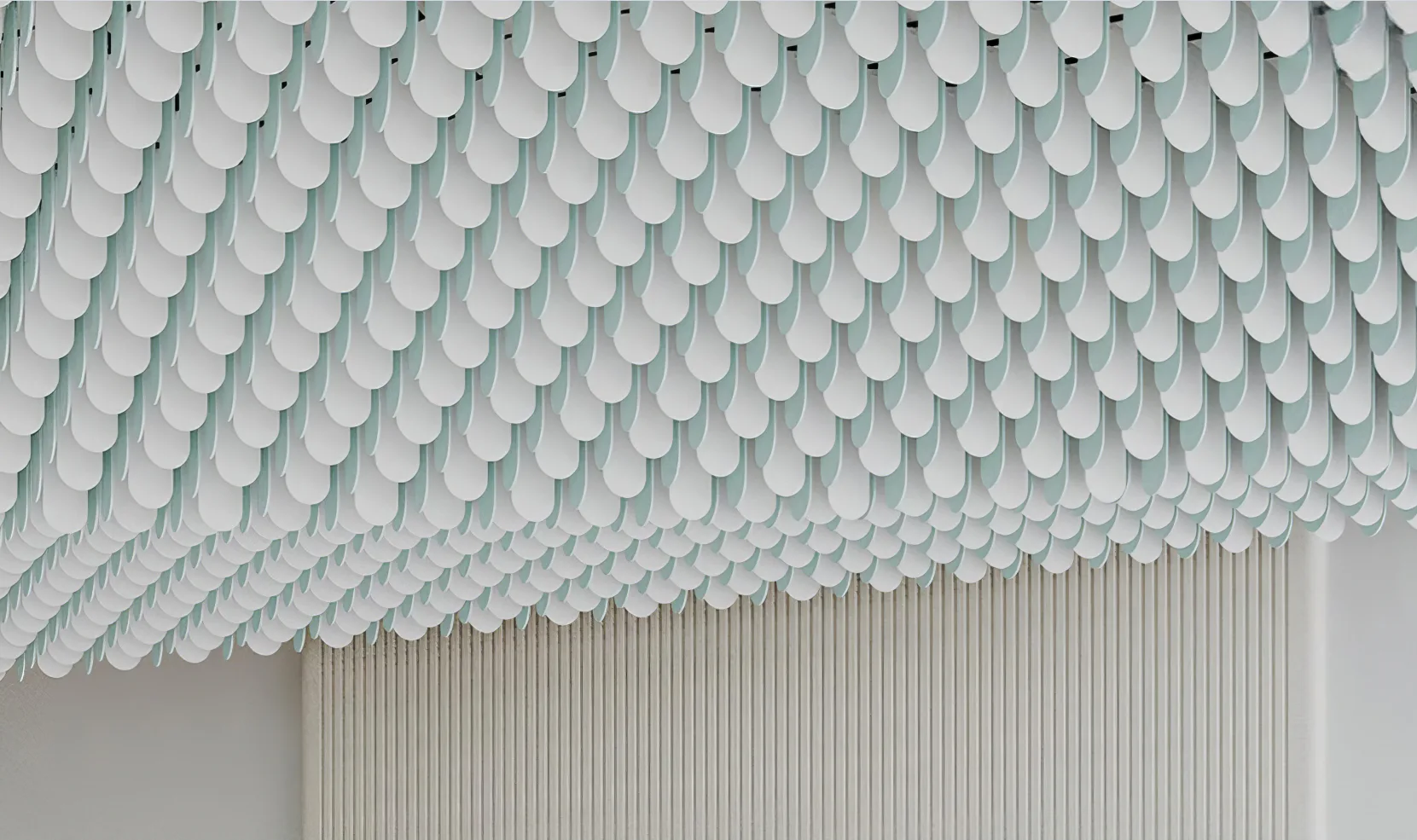 Supplier-provided visualization of scale-shaped ceiling modules