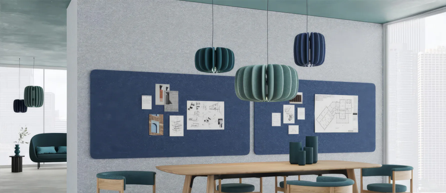 Supplier-provided visualization of blue and green PET pendant lights