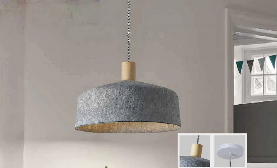 Supplier-provided visualization of a grey felt dome pendant light