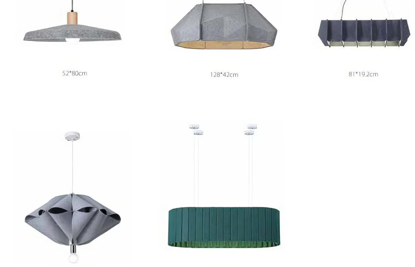 Supplier source sheet showing wide pendant and linear acoustic lighting forms