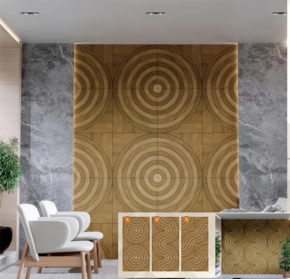 Supplier-provided visualization of concentric-circle wood-look PET panels