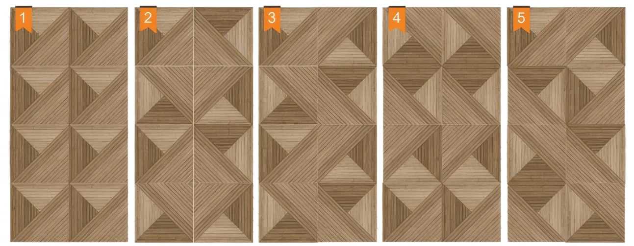 Supplier source reference showing five geometric wall layout options