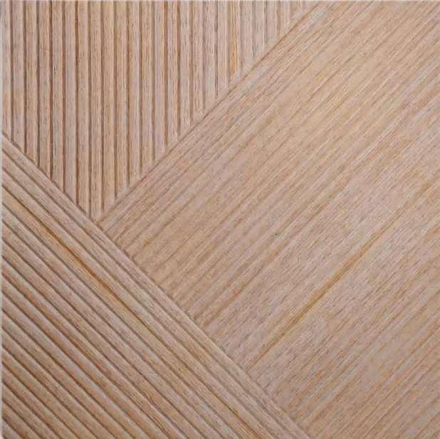 Supplier product-reference close view of diagonal carved grooves and printed wood grain