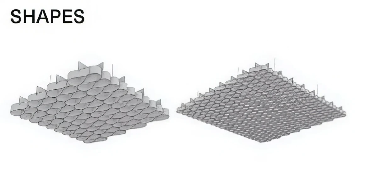 Supplier source reference showing two woven ceiling-cloud configurations
